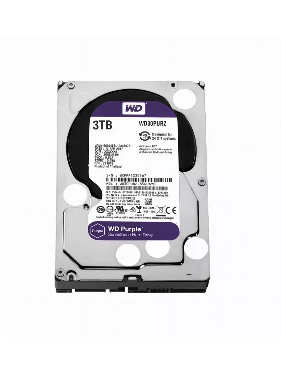 Жесткий диск WD Purple 3 TB (WD30PURZ) Western Digital купить по цене 5 322 ₽ в интернет-магазине Wildberries | 186385663