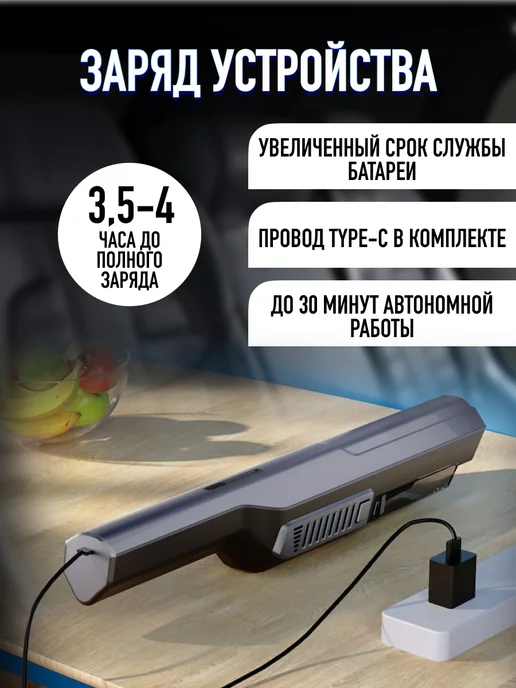 Nano Vacuum Cleaner Ручной беспроводной пылесос для автомобиля, серый, фото 7