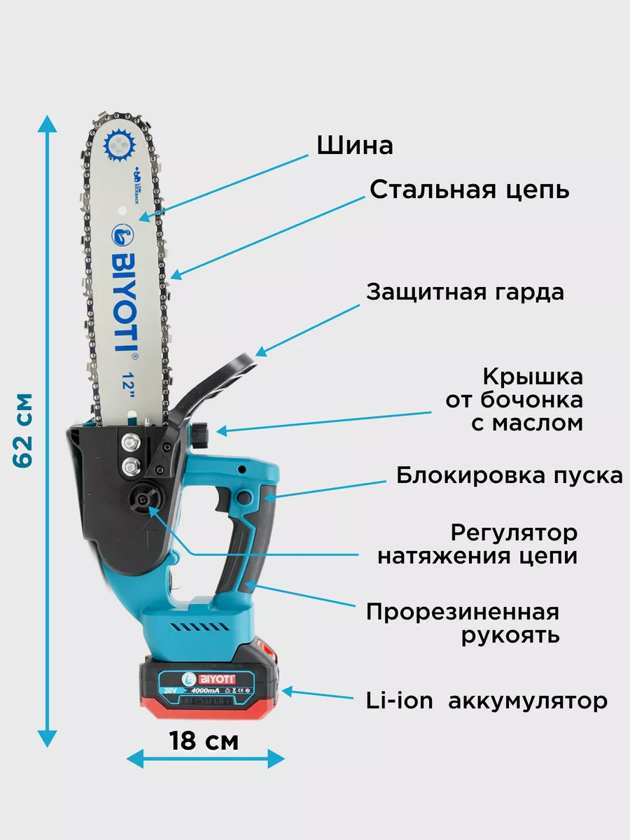 Пила цепная аккумуляторная Biyoti 186618928 купить за 6 733 ₽ в  интернет-магазине Wildberries