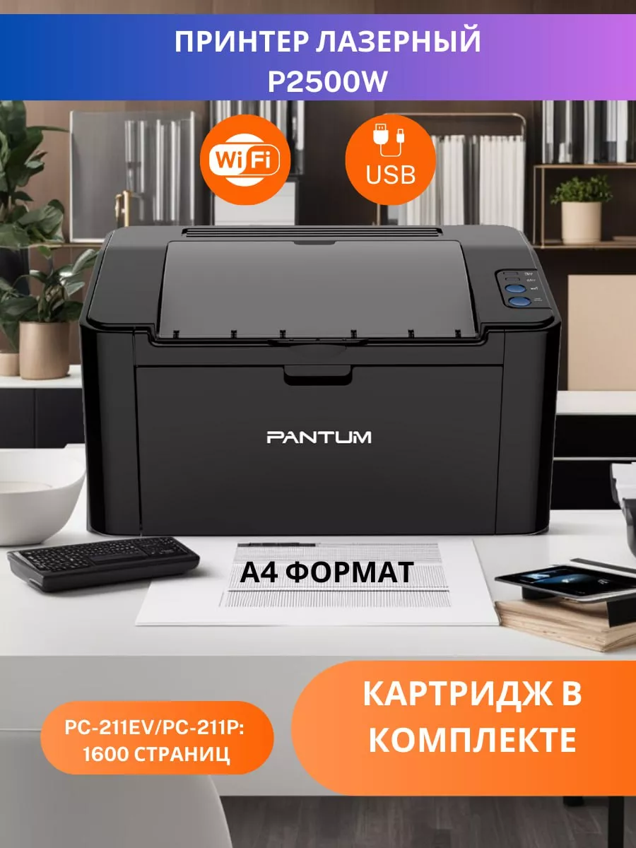 Принтер лазерный P2500W A4 Wi-Fi Pantum 186628250 купить за 8 276 ₽ в  интернет-магазине Wildberries