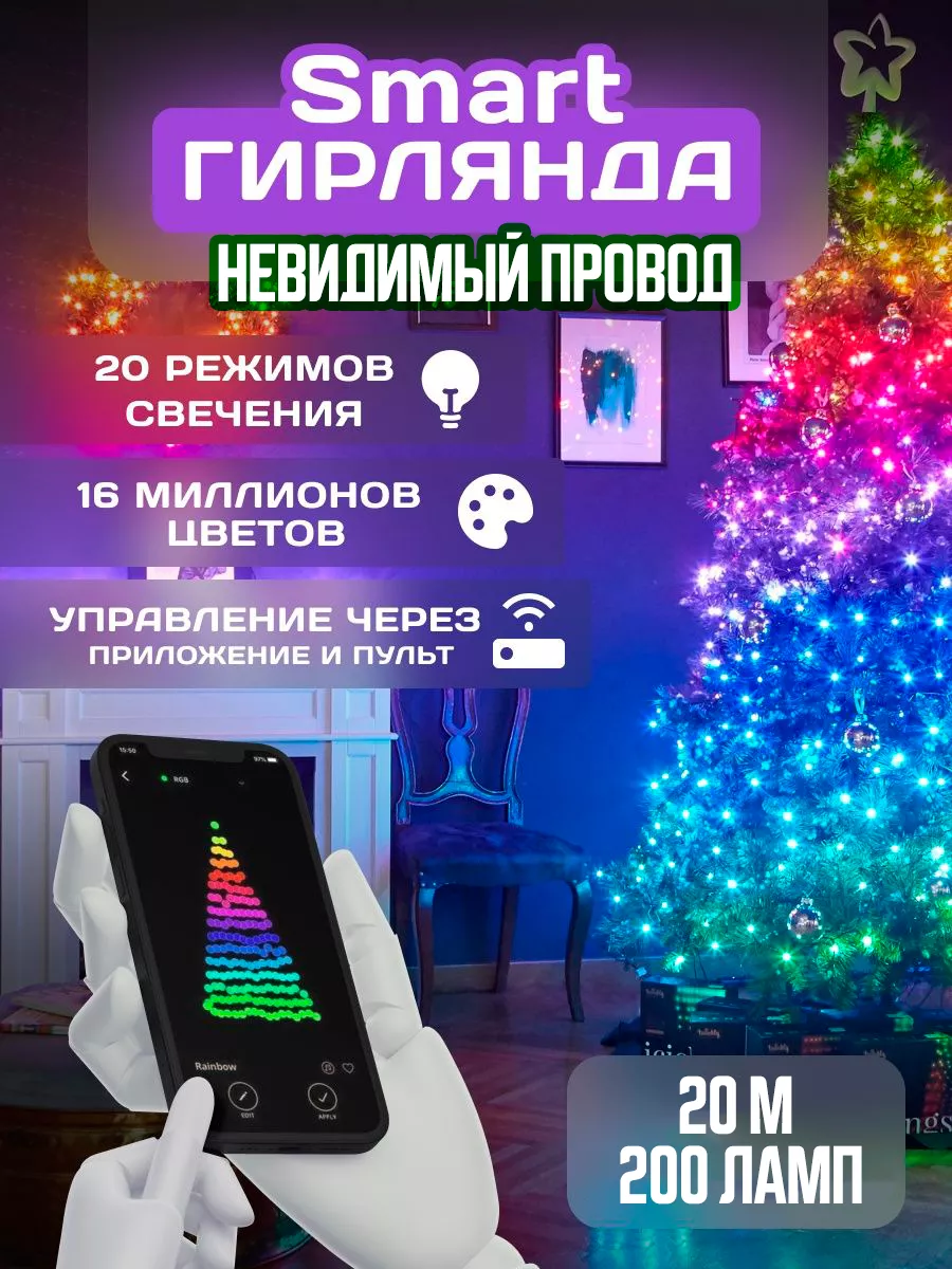 Умная SMART гирлянда 20 метров IE LEVEL 186715127 купить за 830 ₽ в  интернет-магазине Wildberries