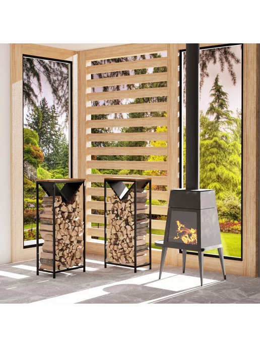 Make Mebel Дровница металлическая с полкой, 50х30х110 см, Намибия, 30x110 см, фото 2