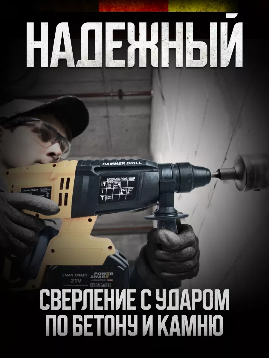 Перфоратор аккумуляторный бесщеточный с кейсом MANCRAFT 186773973 купить за  6 849 ₽ в интернет-магазине Wildberries