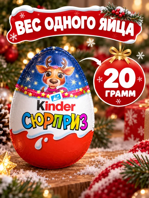 Kinder сюрприз сладкий набор шоколадных яиц новогодний 12 шт, 12 шт, фото 2