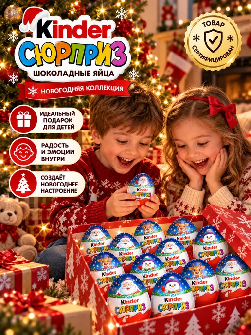 Kinder сюрприз сладкий набор шоколадных яиц новогодний 12 шт, 12 шт, фото 8