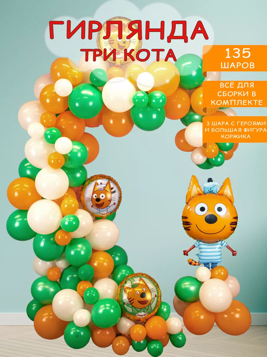 Арка гирлянда из воздушных шаров три кота фотозона