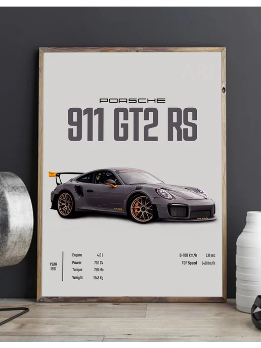 A.R.I Постер на стену Porsche 911 GT2 RS A3 без рамки