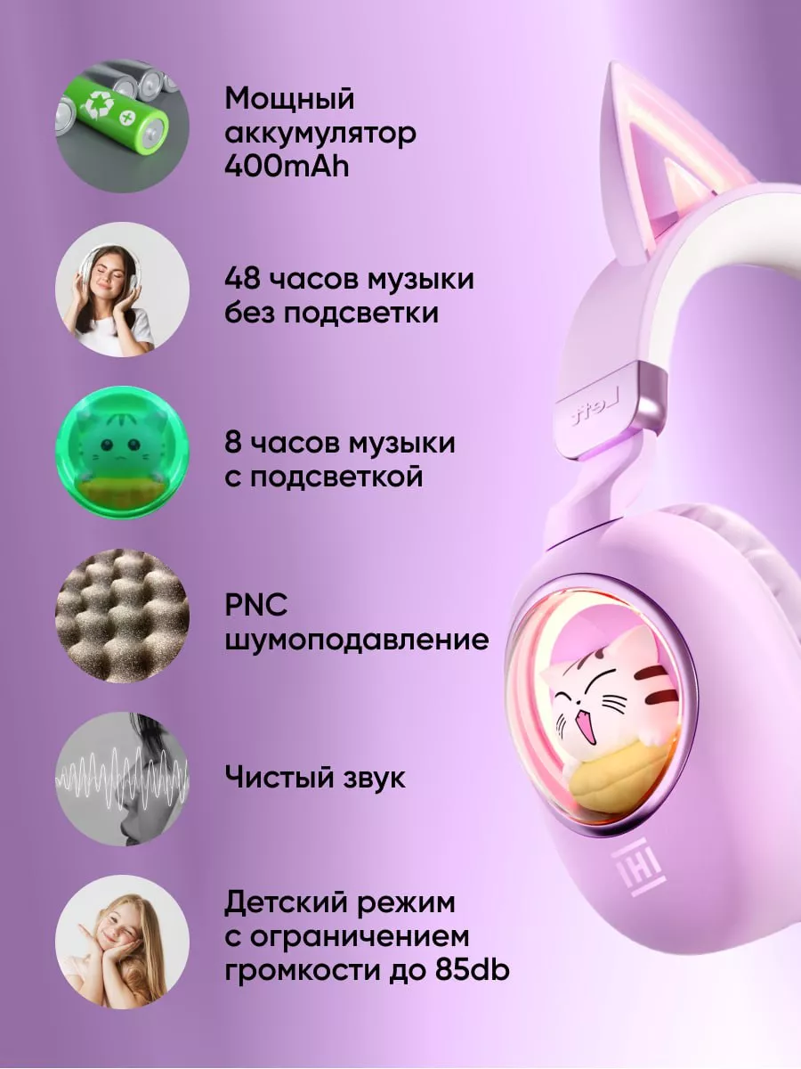 Наушники беспроводные с ушками и подсветкой IHI 186966264 купить за 1 508 ₽  в интернет-магазине Wildberries