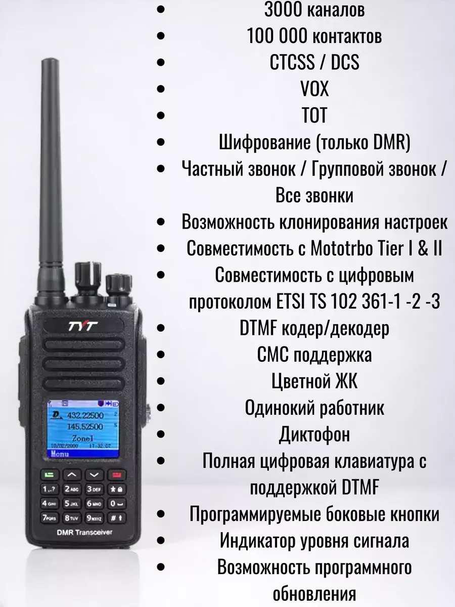 Цифровая рация TYT MD-UV390 DMR 5 Вт AES 256 ТИТ TYT 186970538 купить в  интернет-магазине Wildberries