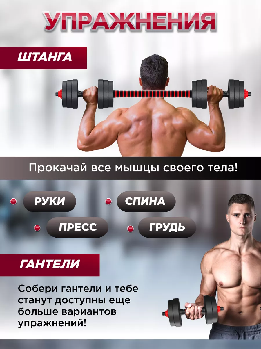 Штанга спортивная разборная и гантели разборные 10 кг спорт FitnessActive  186971444 купить за 2 066 ₽ в интернет-магазине Wildberries