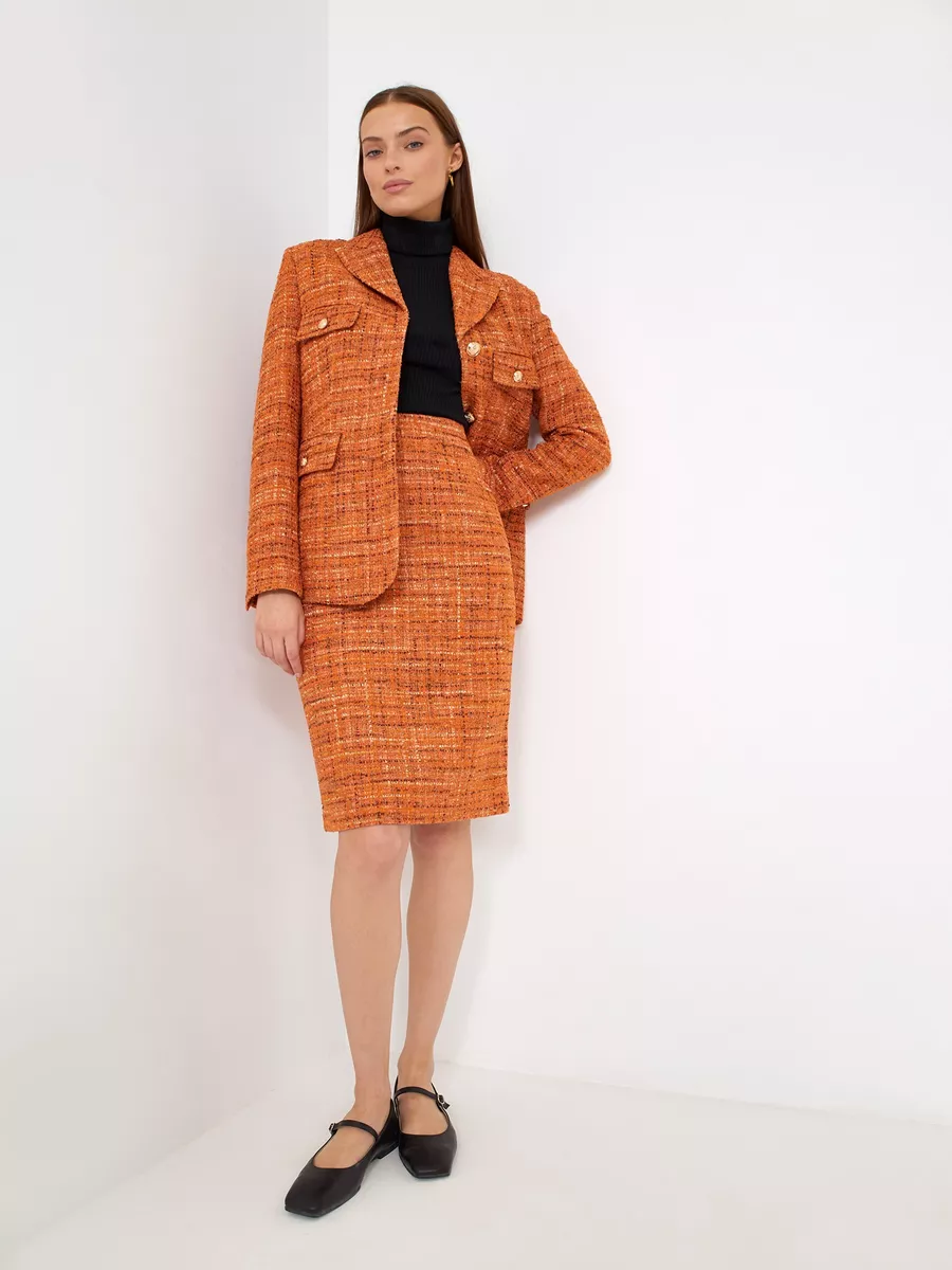 Zara orange tweed blazer hotsell