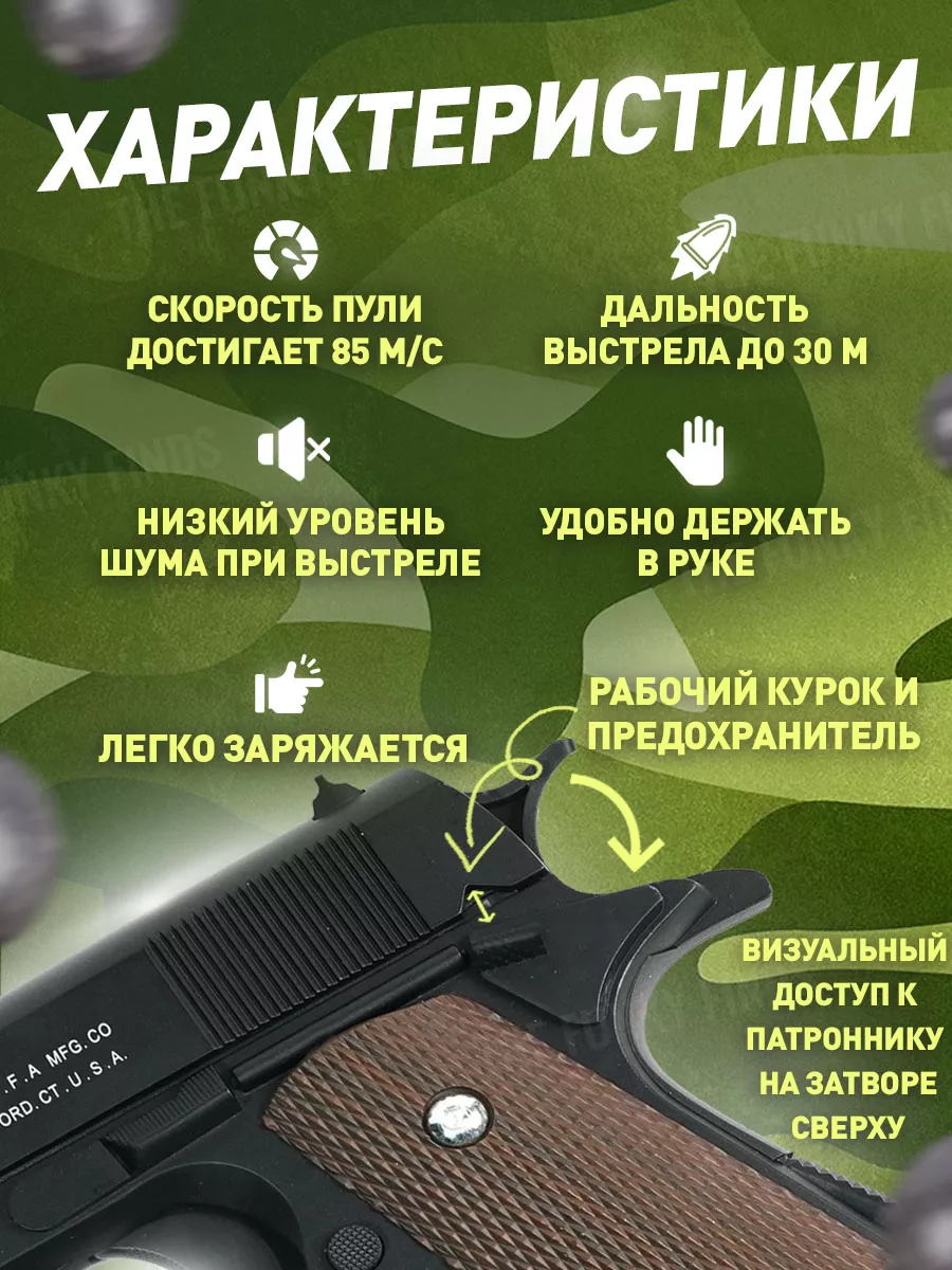 Спринговый пистолет с пульками Colt M1911 Mafia железный PlayZap 186988827  купить за 1 596 ₽ в интернет-магазине Wildberries