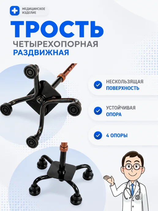 Ergoforce трость четырехопорная для пожилых, вариант, фото 2