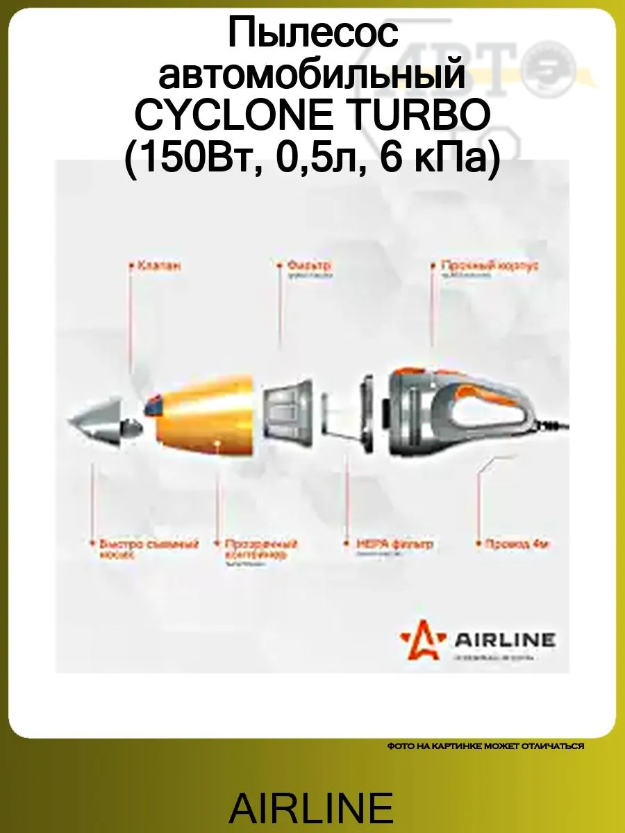 Пылесос автомобильный CYCLONE TURBO (150Вт, 0,5л, 6 кПа)