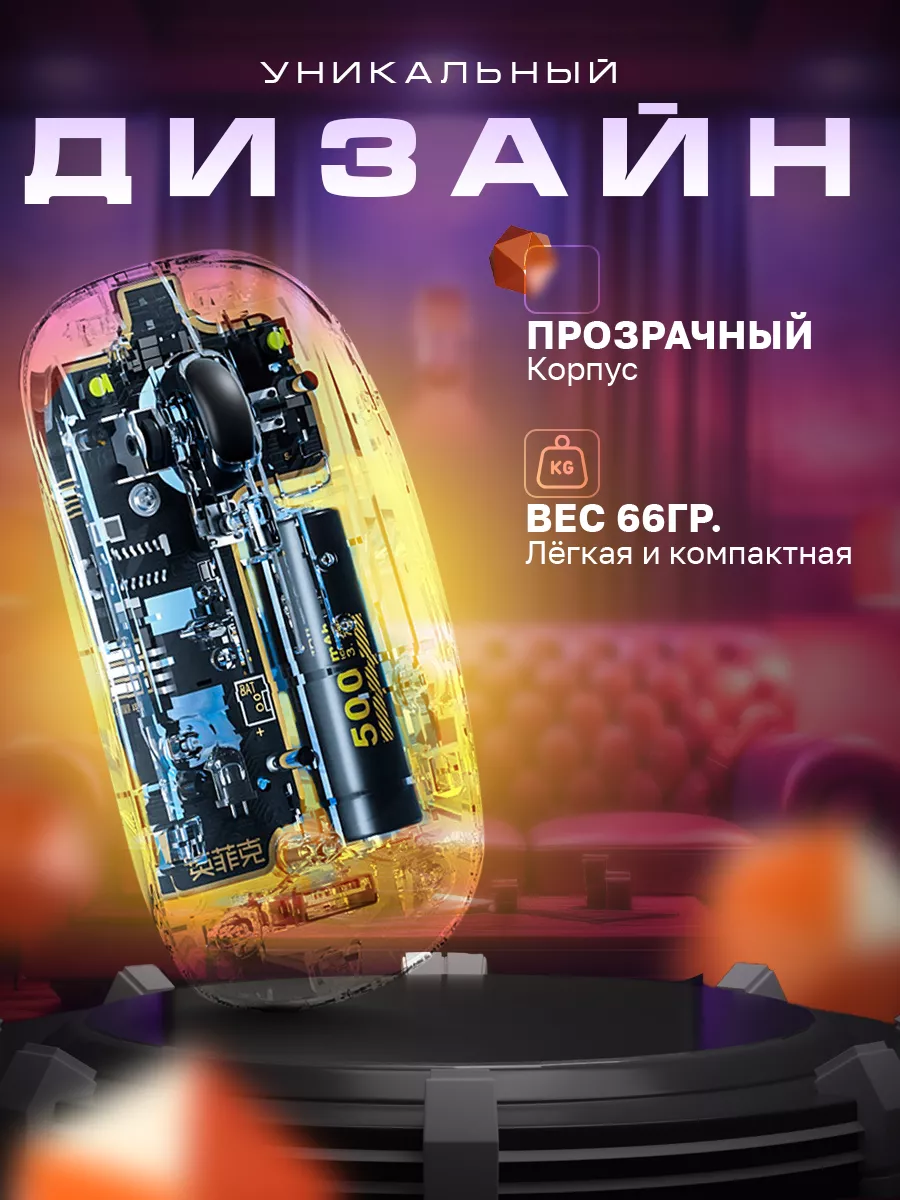Inphic Мышка Беспроводная Прозрачная Для Ноутбука Компьютера