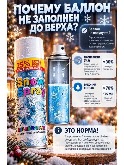 Happy new year Снег декоративный искусственный в баллоне спрей иней, голубой, фото 4