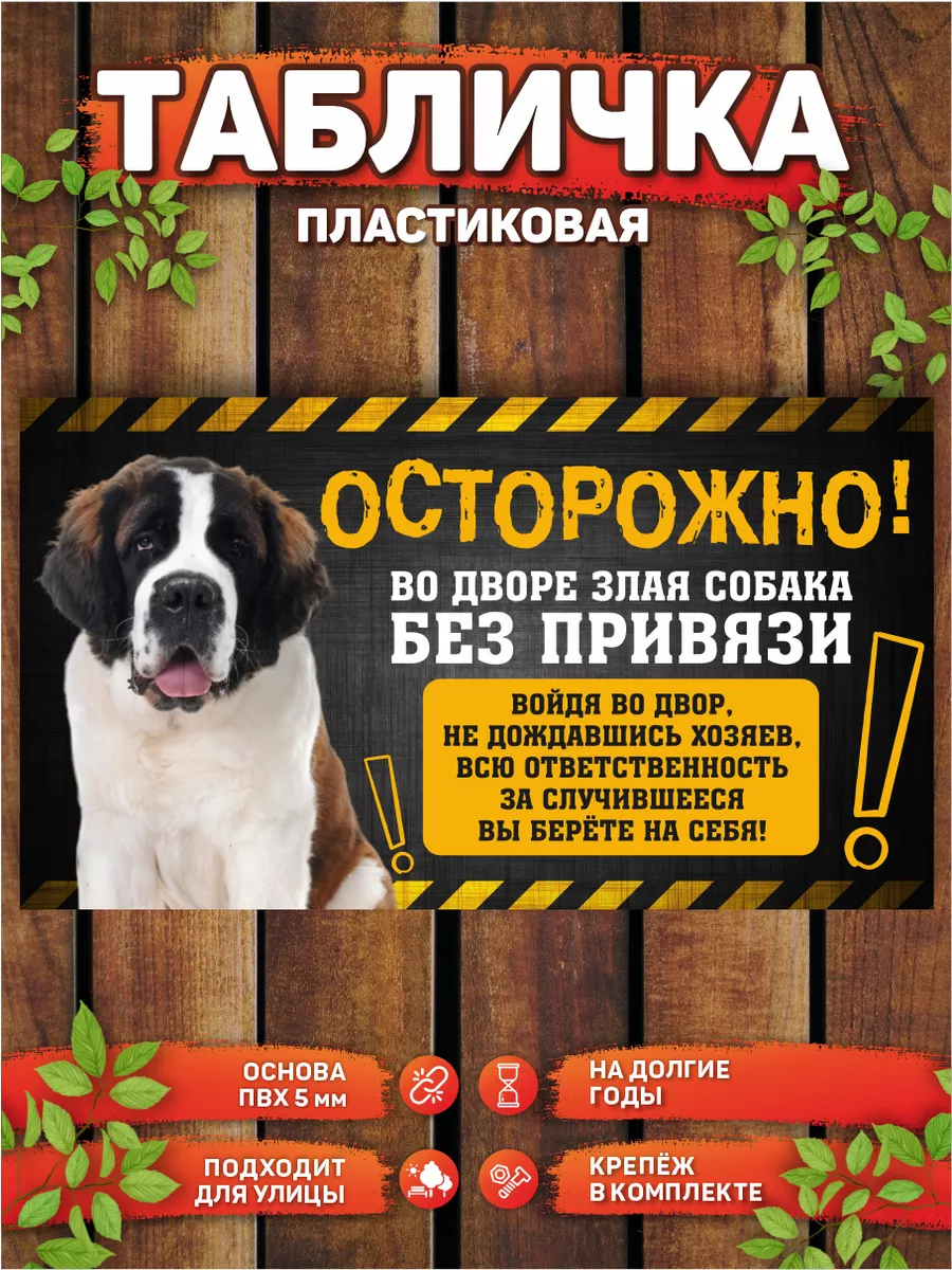 Табличка, Сенбернар DANGER DOG осторожно злая собака 187845997 купить за  415 ₽ в интернет-магазине Wildberries