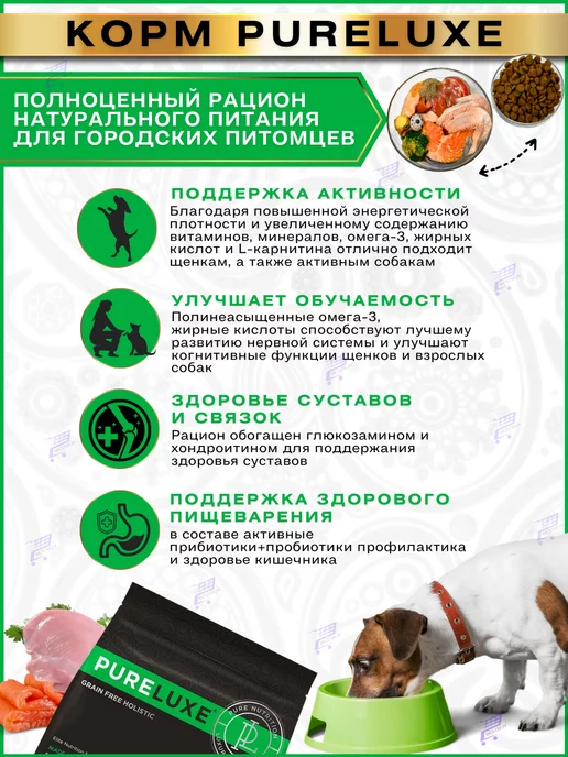 Сухой корм PureLuxe Активных для собак, щенки, 0,4 кг, фото 2