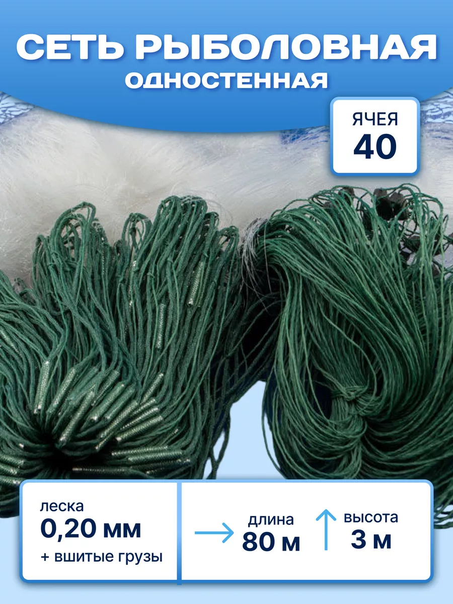 Сеть рыболовная Одностенная 3 метра, 40 ячея ЗигЗаг 187942944 купить за 1  591 ₽ в интернет-магазине Wildberries