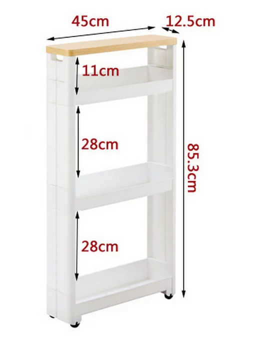 Sanada Узкая этажерка для ванной и кухни на колесиках 45х10,5х66 см, 12.5x45x85.3 см, фото 2