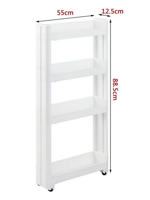 Sanada Узкая этажерка для ванной и кухни на колесиках 45х10,5х66 см, 55x12.5x88.5 см, фото 2