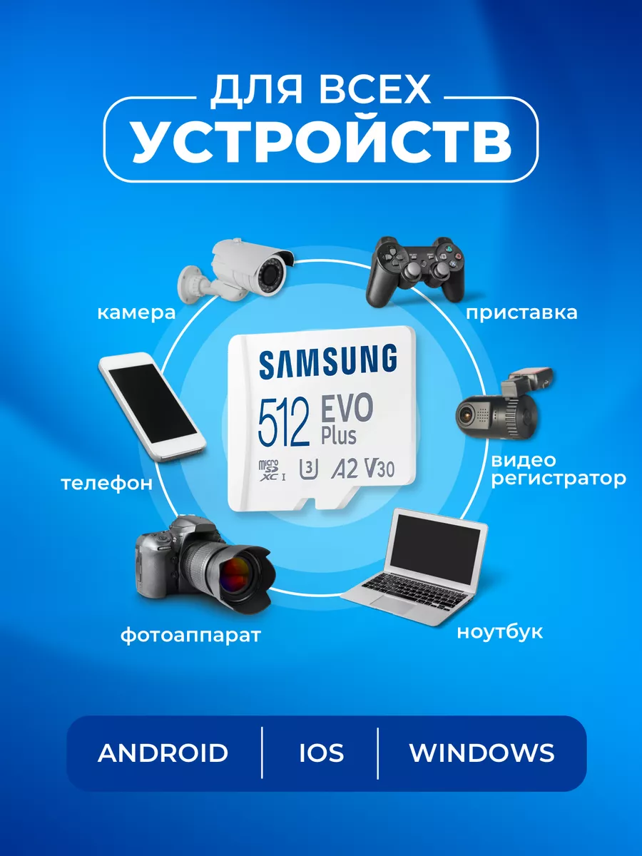 Карта памяти Microsd Class 10 Evo Plus 512 gb Samsung 188090113 купить за 4  023 ₽ в интернет-магазине Wildberries