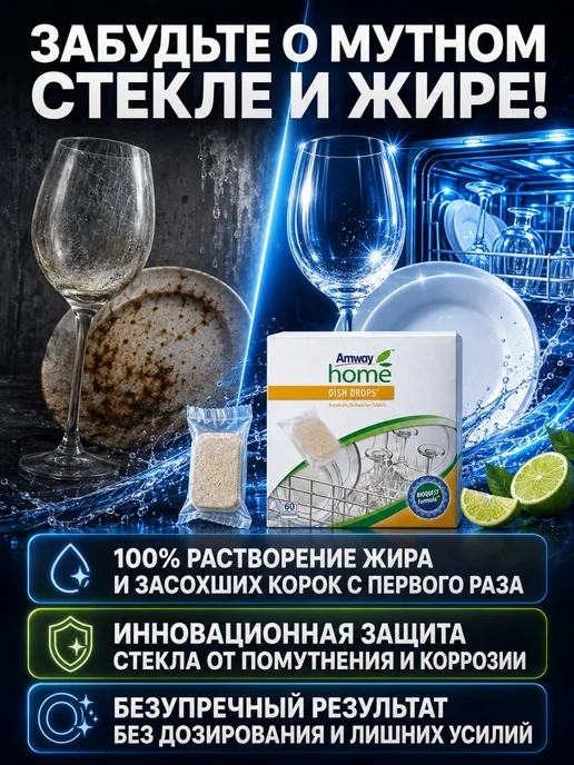 Amway DISH DROPS Таблетки для посудомоечных машин - 60 шт, 60 шт, фото 2