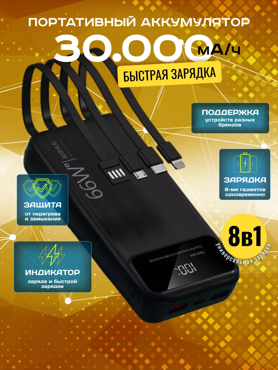 Внешний аккумулятор 30000 mAh Повербанк с быстрой зарядкой ElectroSoul  188096619 купить за 972 ₽ в интернет-магазине Wildberries