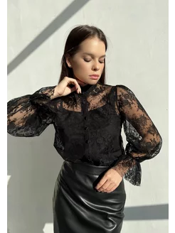 Блузка гипюровая черная с топом ENIGMA_LOOK 188168927 купить за 1 357 ₽ в интернет-магазине Wildberries