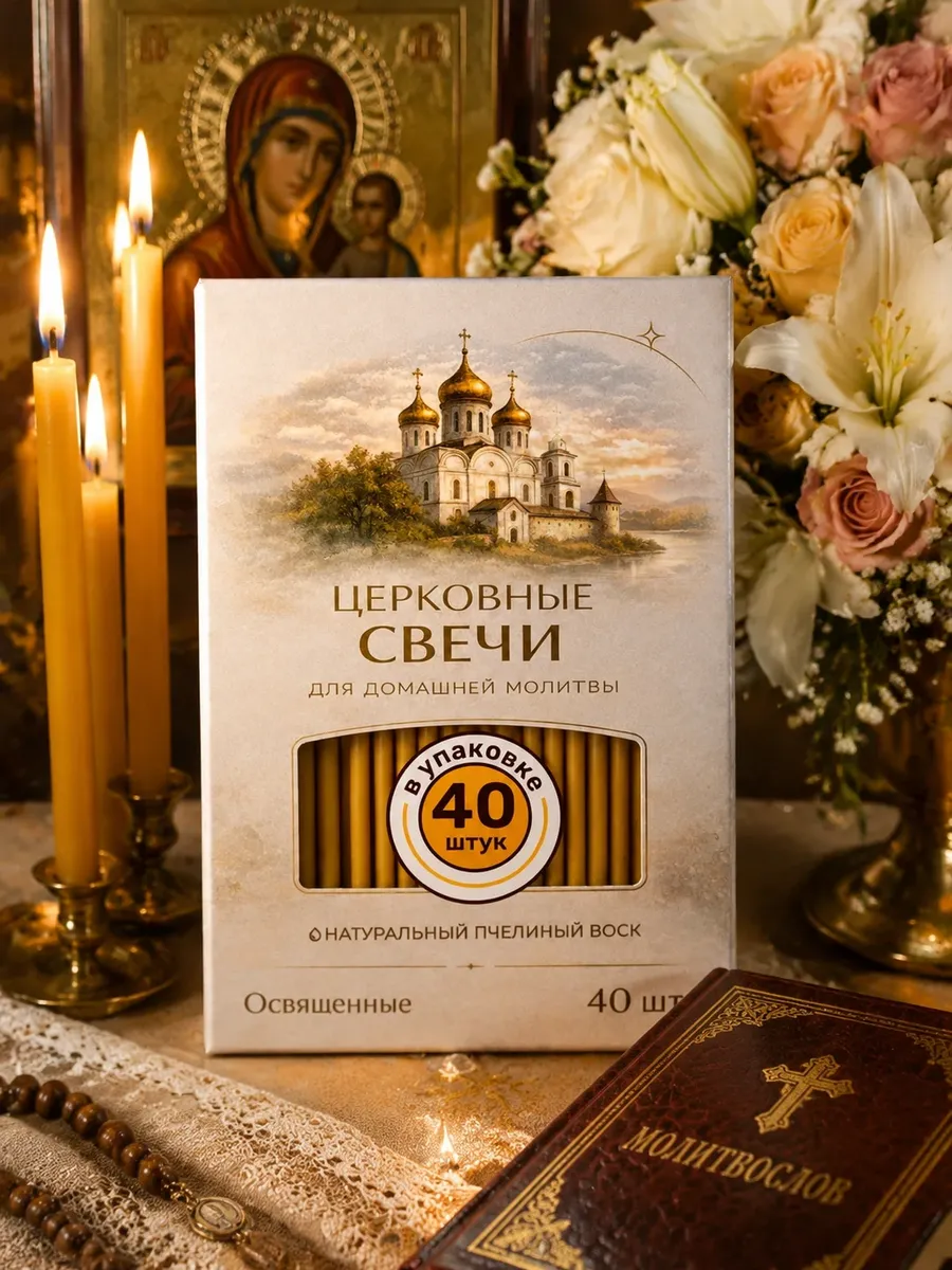 Свечи монастырские освященные восковые церковные 40 шт.
