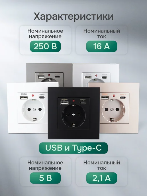 Nova Tech Встраиваемая розетка с USB и Type-C, белый, фото 2