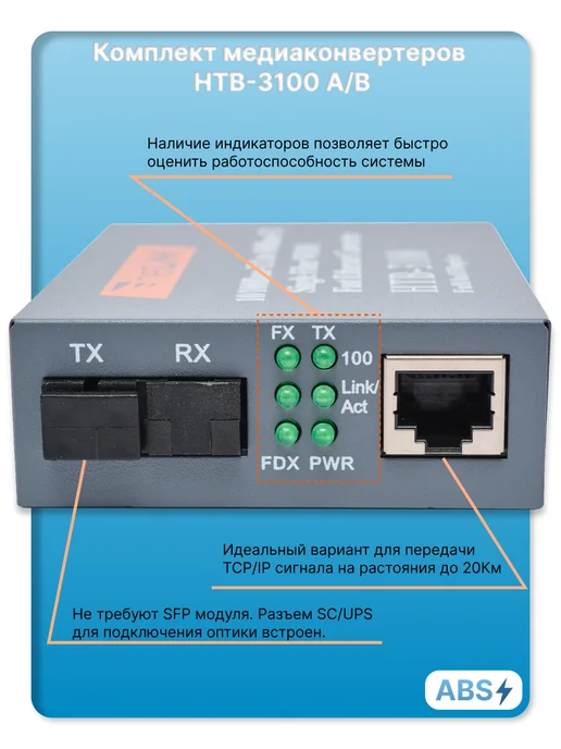 PROCON Медиаконвертер оптический комплект 10 100Mb, вариант, фото 3