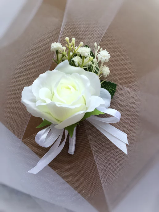 Flowery Club Бутоньерка для жениха, гостей на свадьбу, выпускной, белый