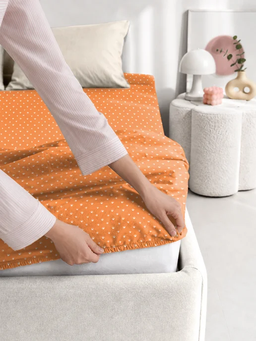 Uniqcute Простынь на резинке поплин 160х200х25см, желтый, фото 6