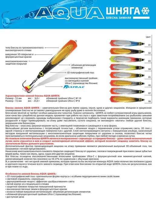 Aqua Блесна зимняя рыболовная Шняга 72mm 23g цвет 05, 23 г, фото 2