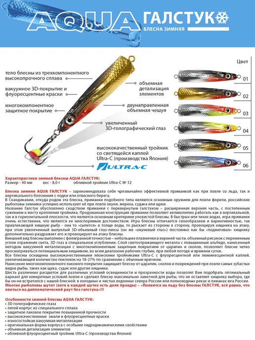 Aqua Блесна зимняя вертикальная Галстук 40mm 8g цвет 04, 8 г, фото 2