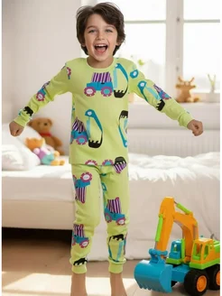 Пижама для мальчика со штанами синий трактор