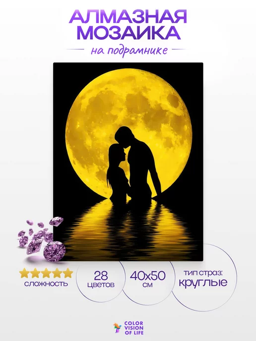 CVL Алмазная мозаика на подрамнике 40х50 светящиеся стразы Луна, 40x50, фото 2