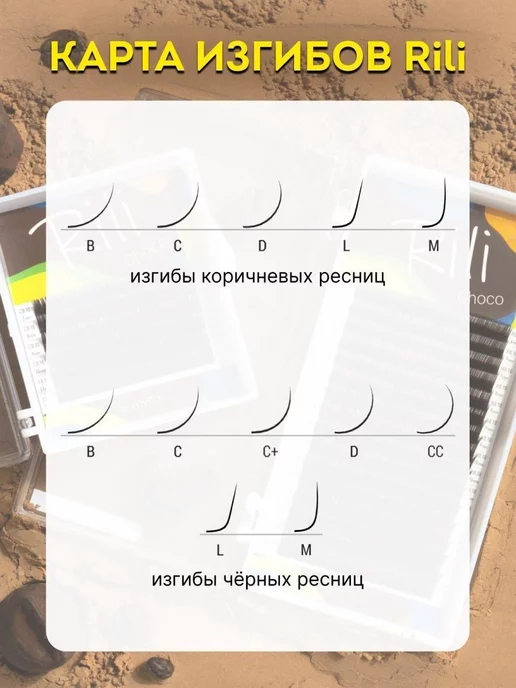 RILI Тёмно коричневые ресницы для наращивания микс C+ 0.07 6-13, коричневый, фото 3