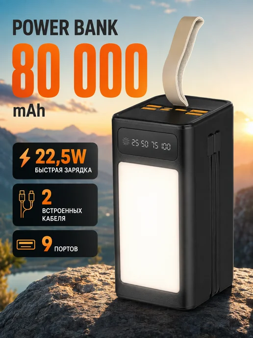 Trendy_Texno Повербанк 80000 mah внешний аккумулятор Power Bank, 80000 мАч