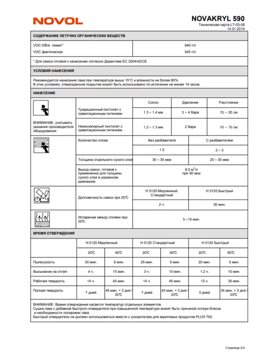 NOVOL Лак акриловый NOVACRYL 590 HS 1л + отв. 0,5л, 1 л, 0,5 л, фото 3