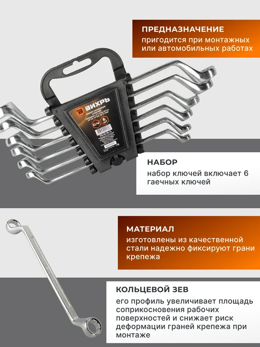 Набор накидных ключей для автомобиля 6 штук 6-17 — фото 3