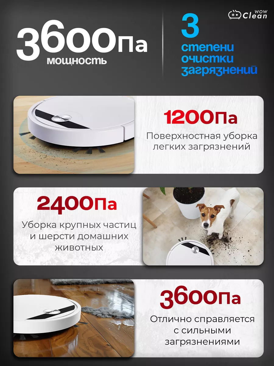 Робот пылесос влажная и сухая уборка CleanWow 188662571 купить в  интернет-магазине Wildberries