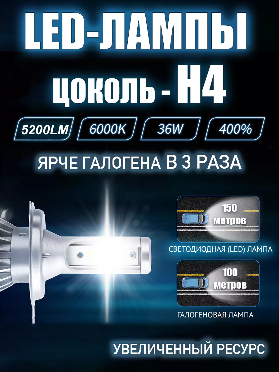 Светодиодные led лампы C6 для авто с цоколем H4