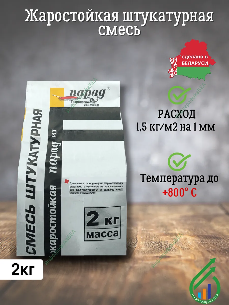 Жаростойкая штукатурная смесь для печи 2кг