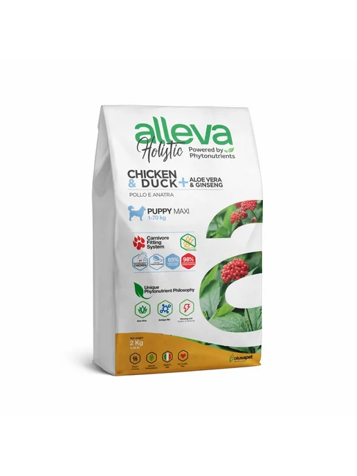 Сухой корм Alleva Алоэ Вера для собак, щенки, курица, утка, 2 кг, фото 2