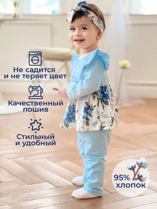 Micromoda kids luxury Костюм для новорожденной малышки нарядный на 1 год, голубой, фото 2