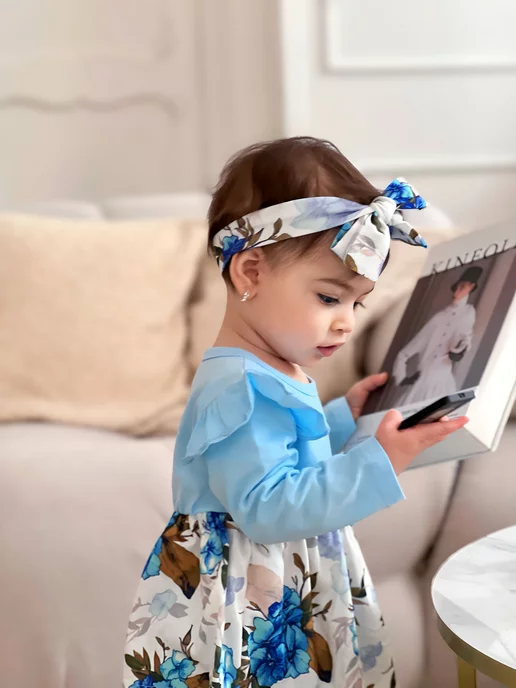 Micromoda kids luxury Костюм для новорожденной малышки нарядный на 1 год, голубой, фото 5
