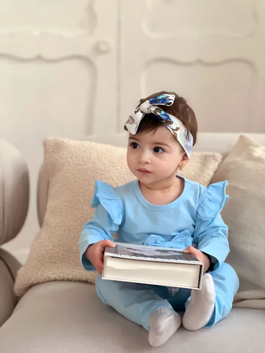 Micromoda kids luxury Костюм для новорожденной малышки нарядный на 1 год, голубой, фото 7