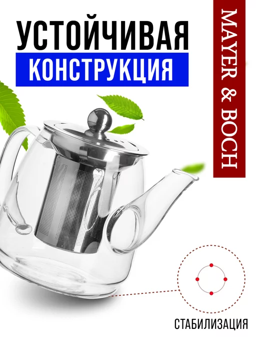 Чайник заварочный стеклянный 900 мл - фото 7